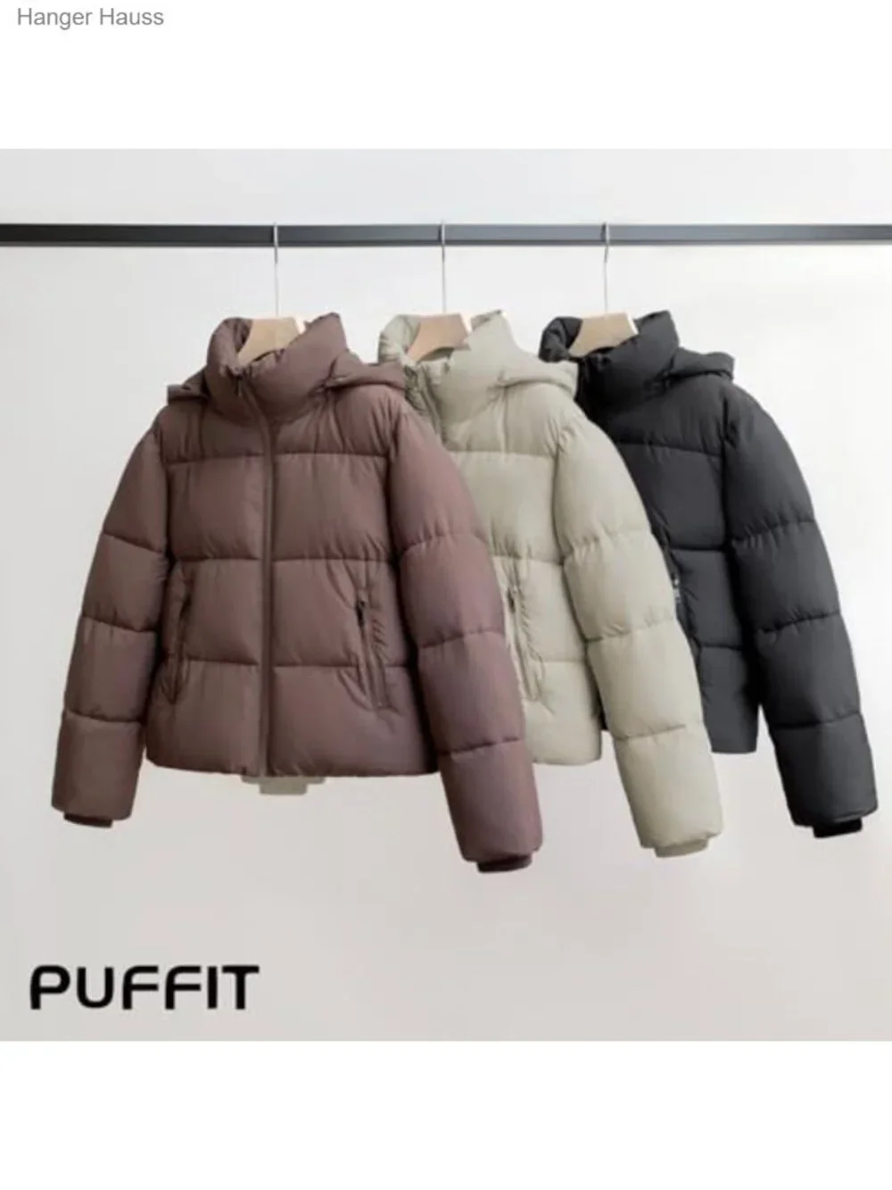 Women's Quilted Cropped Puffer Jacket, Removable Hood, Zippered Pockets, Warm